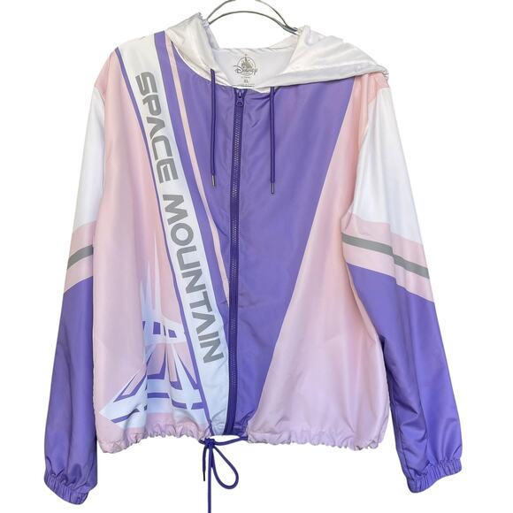 Disney Parks Space Mountain Jacket Womens XL Purple Pink Hooded Windbreaker Zip - Picture 1 of 5